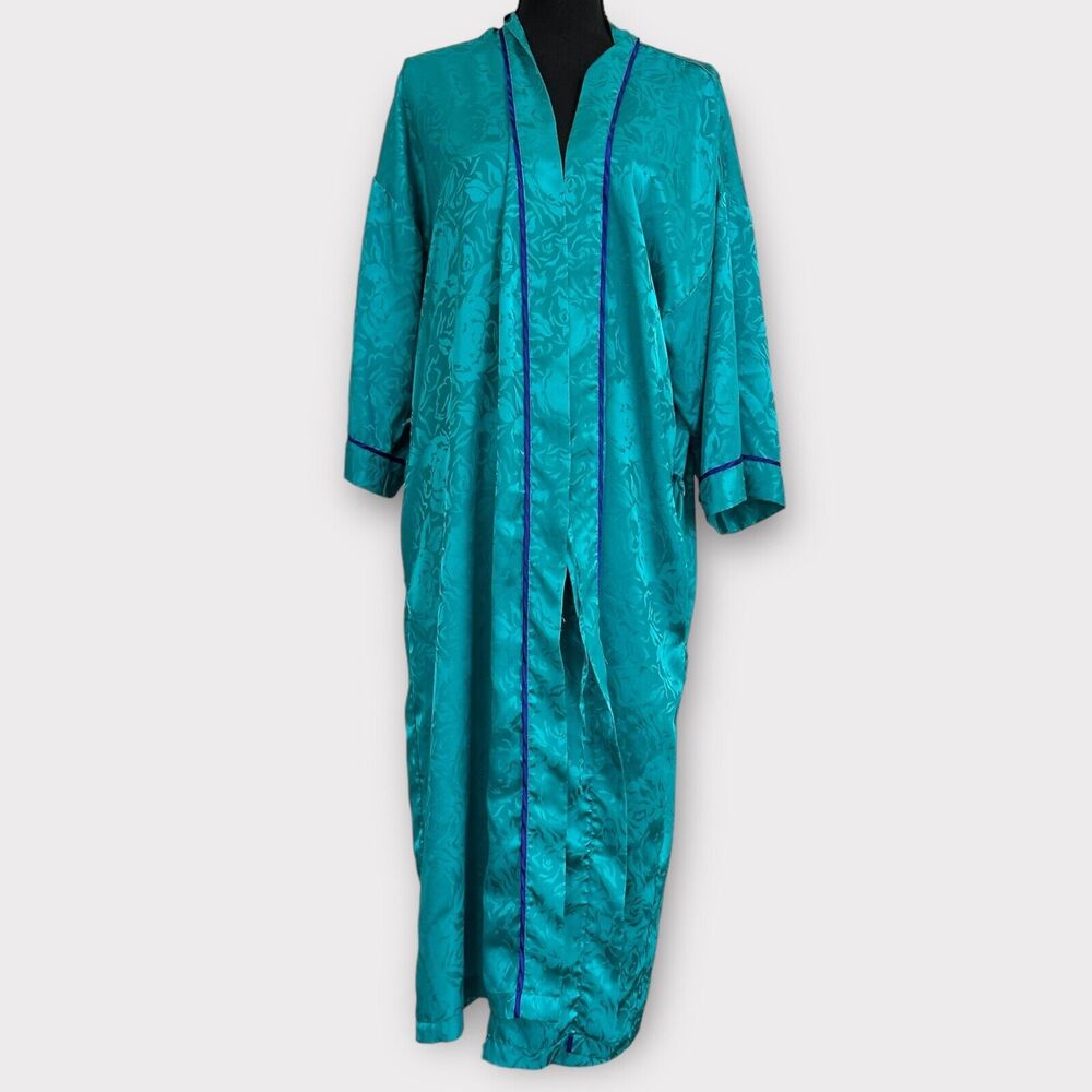 Erika Taylor Green‎ Teal Vintage Women's Night Robe Rose Floral Size Medium